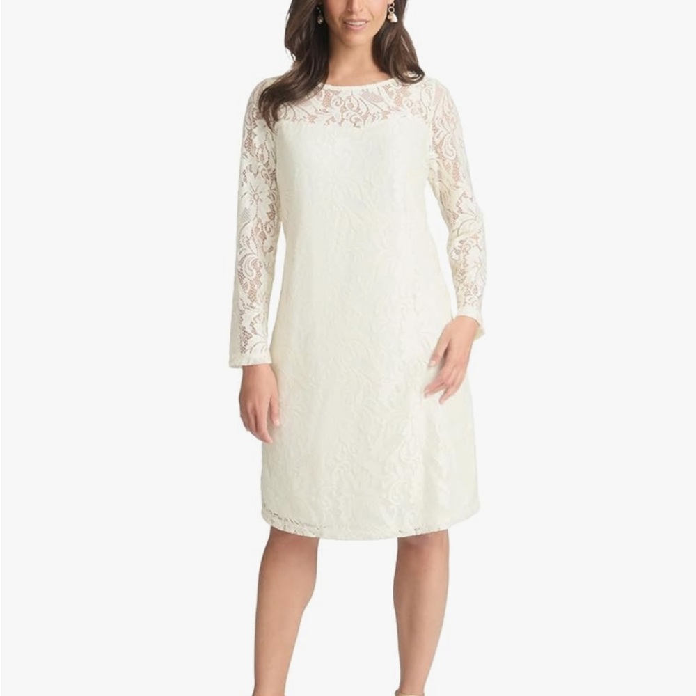 Jessica London Cream Sheath/Lacey Dress with Bishop Sleeves Sz16W Wedding/Guest